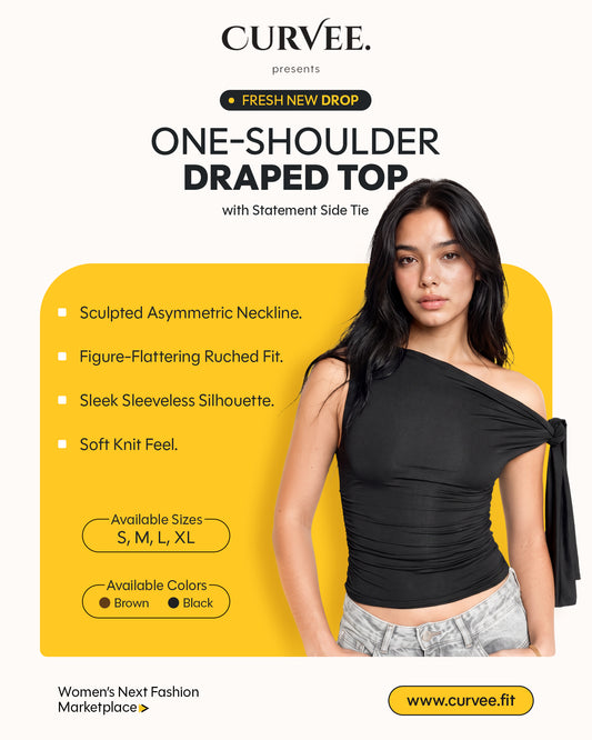One Shoulder Draped Top with Statement Side Tie