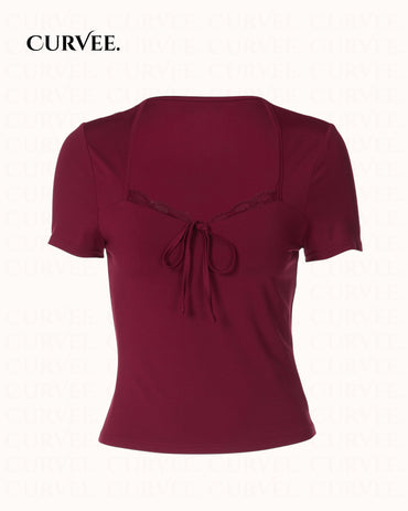 Wine red short sleeve T-shirt Top
