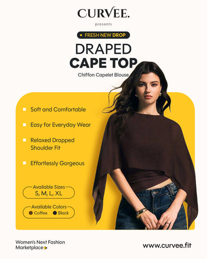 Draped Cape TopChiffon Capelet Blouse