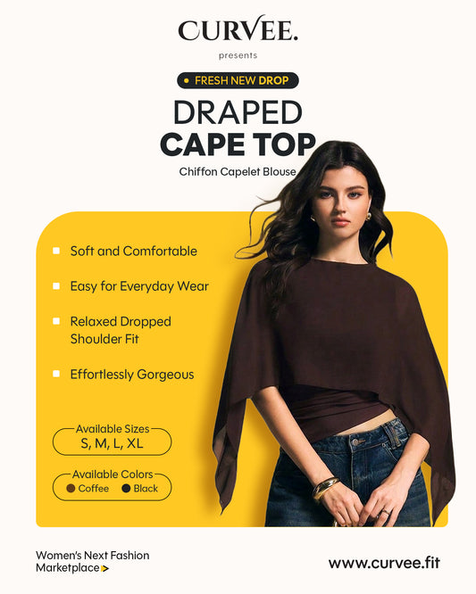 Draped Cape TopChiffon Capelet Blouse