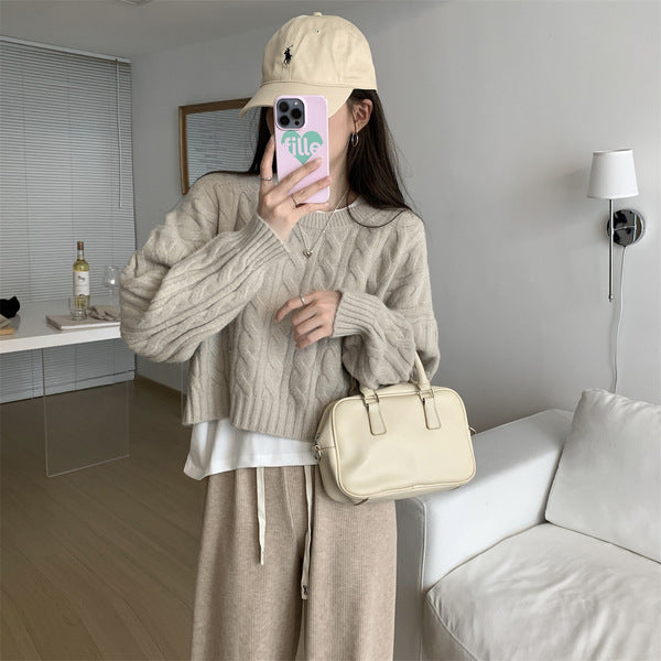 Round neck twist sweater top