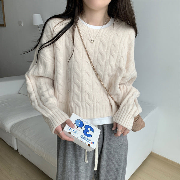 Round neck twist sweater top