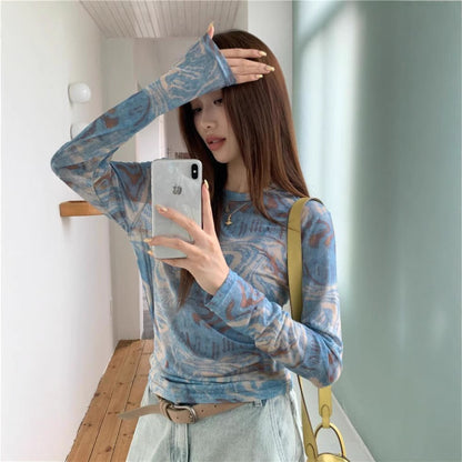 Printing Thin Mesh Long-sleeved T-shirt