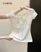 Lace Short-Sleeve Tight Top