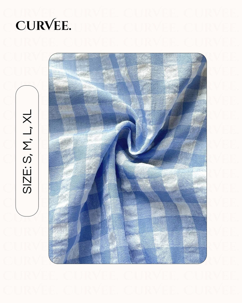 V-Neck Blue and White Plaid Small Flying Sleeve Shirt