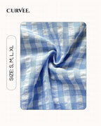 V-Neck Blue and White Plaid Small Flying Sleeve Shirt