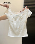 Lace Short-Sleeve Tight Top
