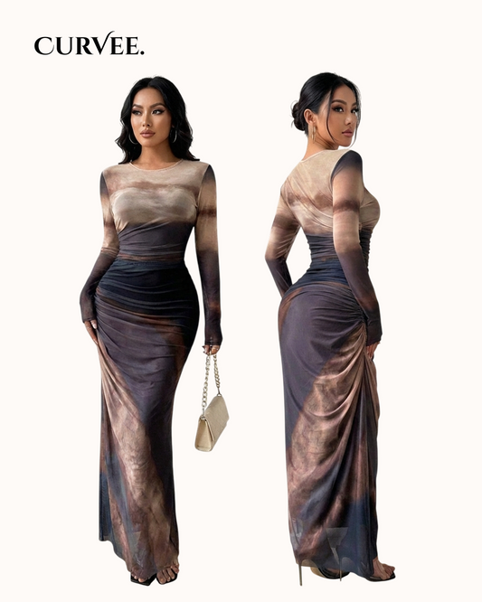 Aww! Long Abstract Print Bodycon Dress