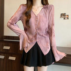 Girl Belly-Covering Slimming Horn Sleeve Top