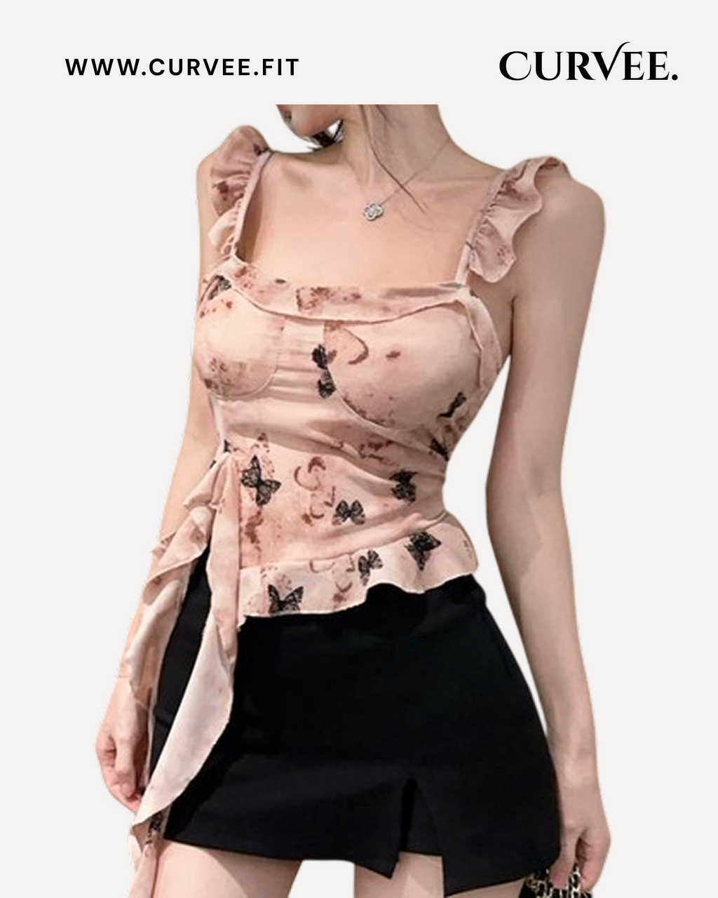 Lace Top with Butterfly Ribbon Vest