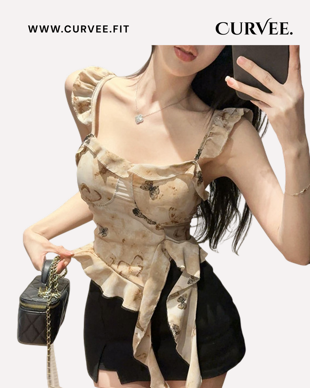 Lace Top with Butterfly Ribbon Vest