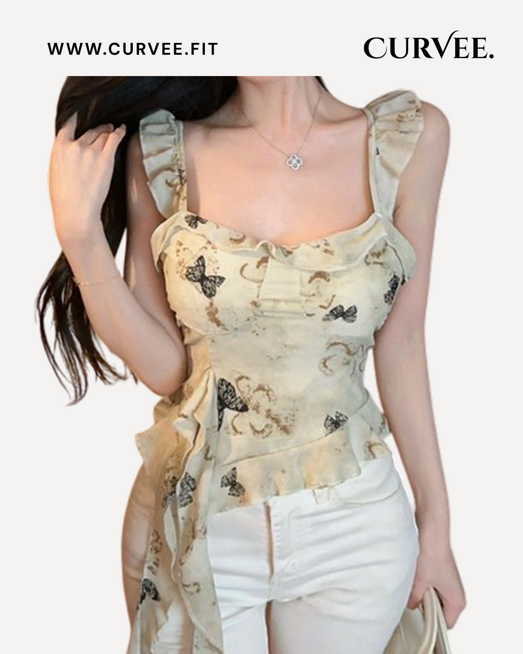 Lace Top with Butterfly Ribbon Vest