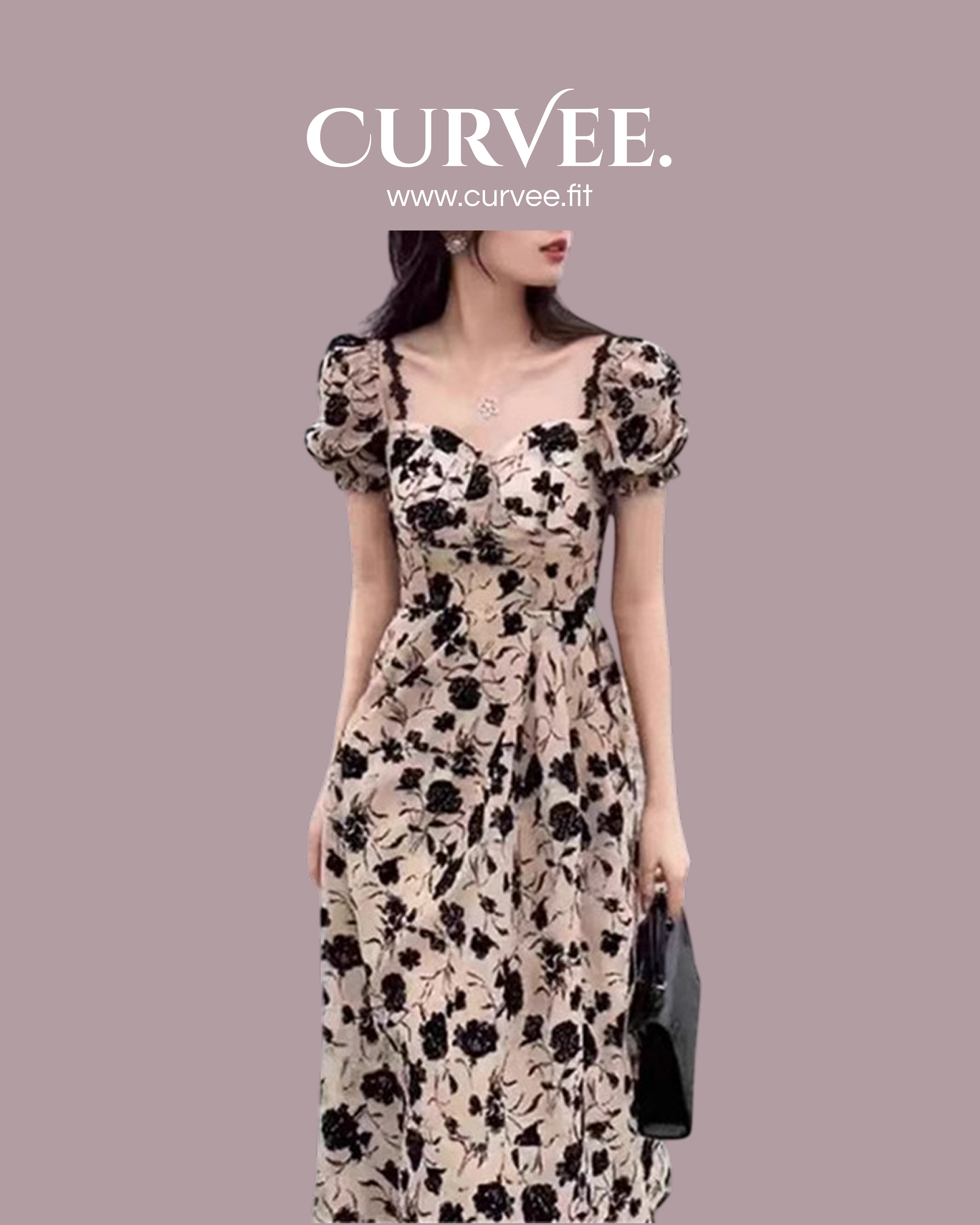 French square collar long dress