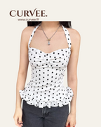 Aww! Print Chest Pleated Halter neck Waist Top