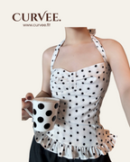 Aww! Print Chest Pleated Halter neck Waist Top