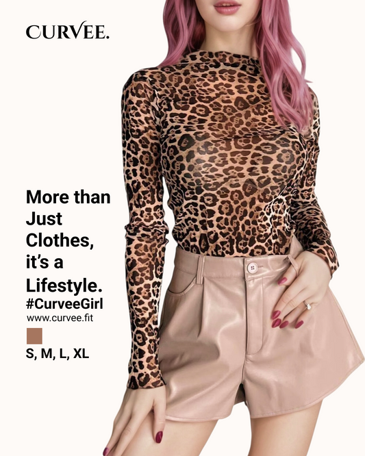High Collar Leopard Print Bottoming Top