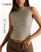Thin Striped Versatile Slim-Fit Slimming Sleeveless T-Shirt Top
