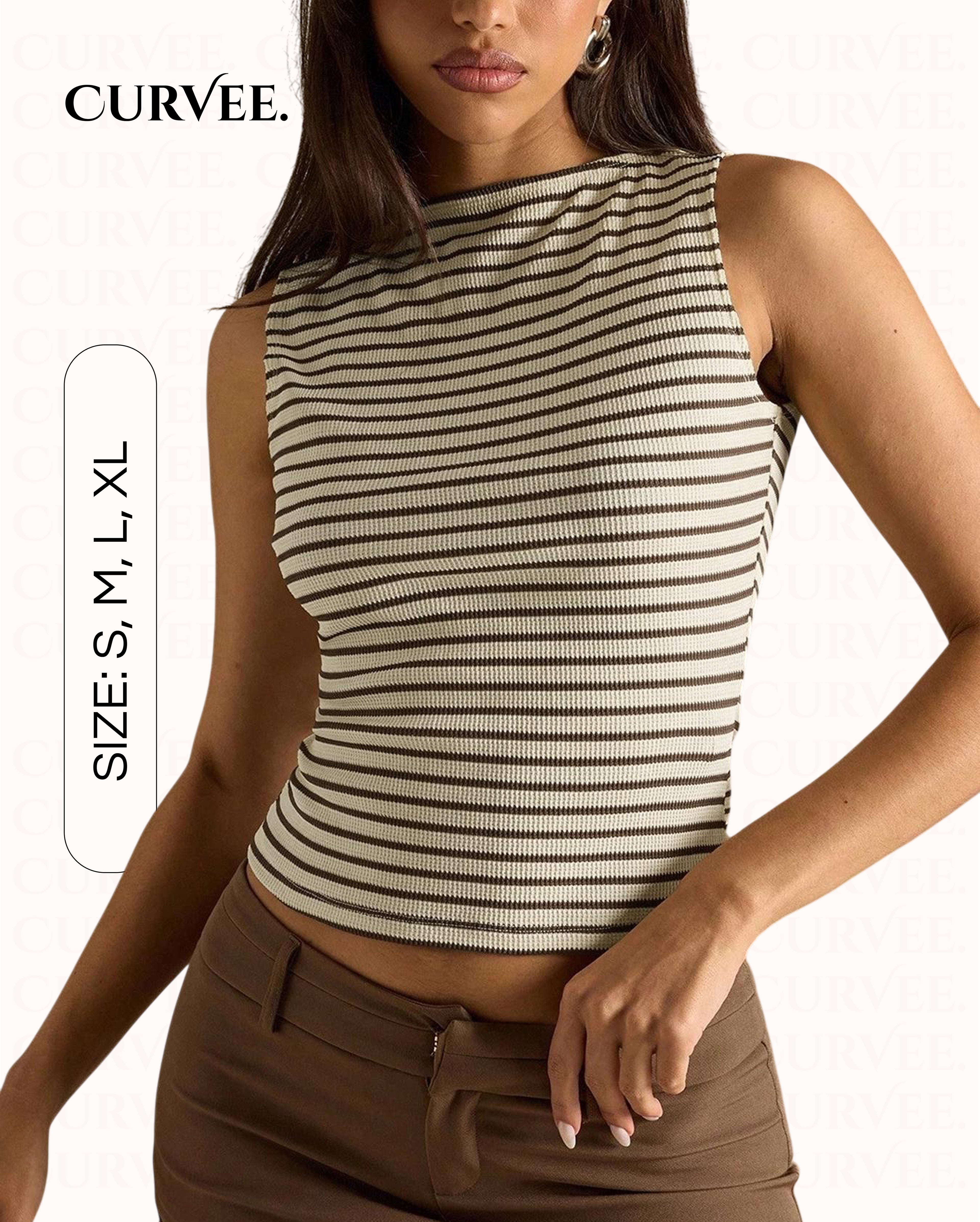 Thin Striped Versatile Slim-Fit Slimming Sleeveless T-Shirt Top