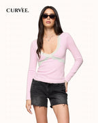 American Style V Neck Lace Slim Top
