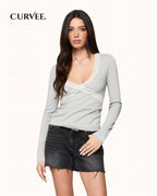 American Style V Neck Lace Slim Top