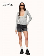American Style V Neck Lace Slim Top