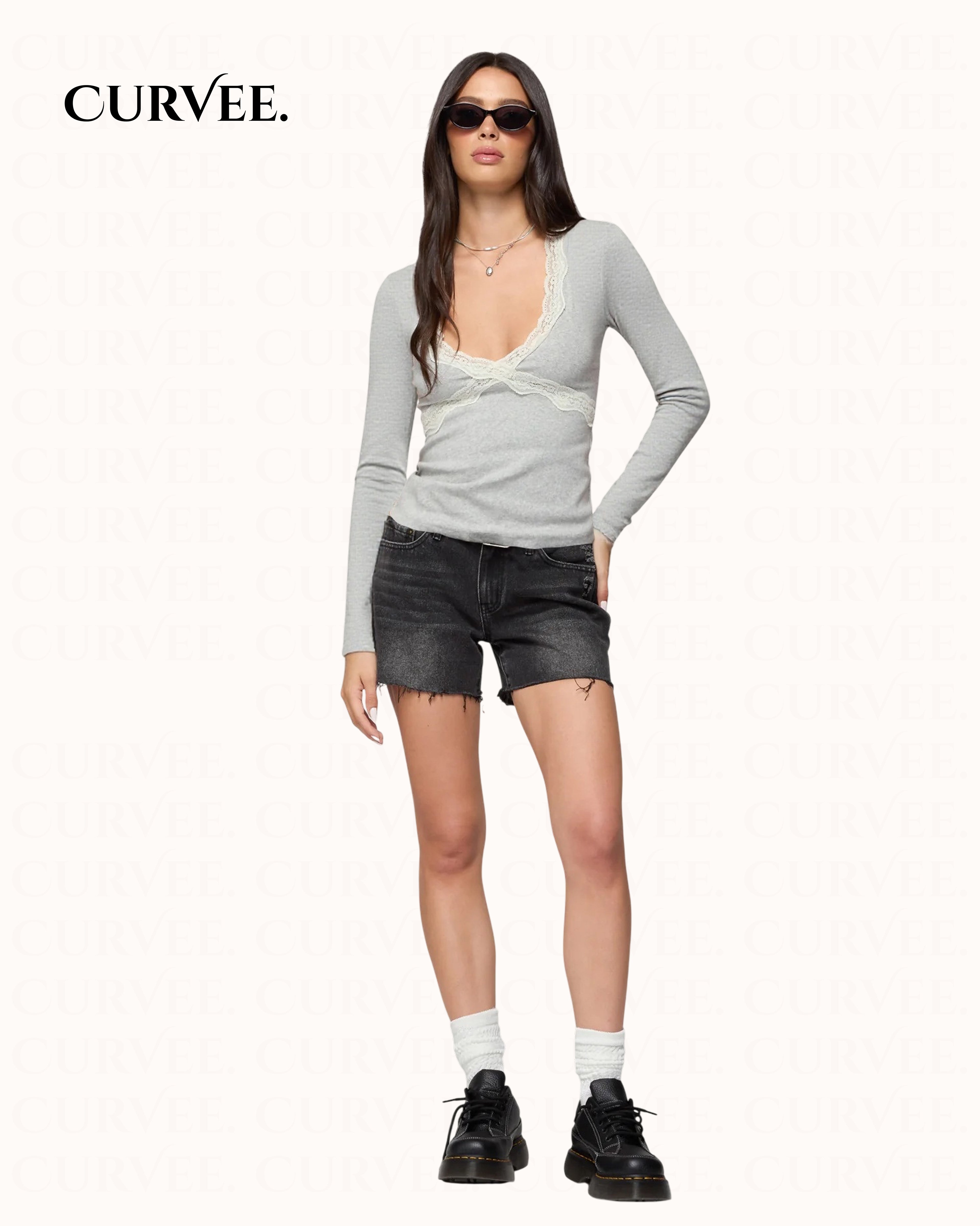 American Style V Neck Lace Slim Top