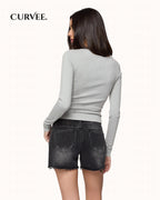 American Style V Neck Lace Slim Top
