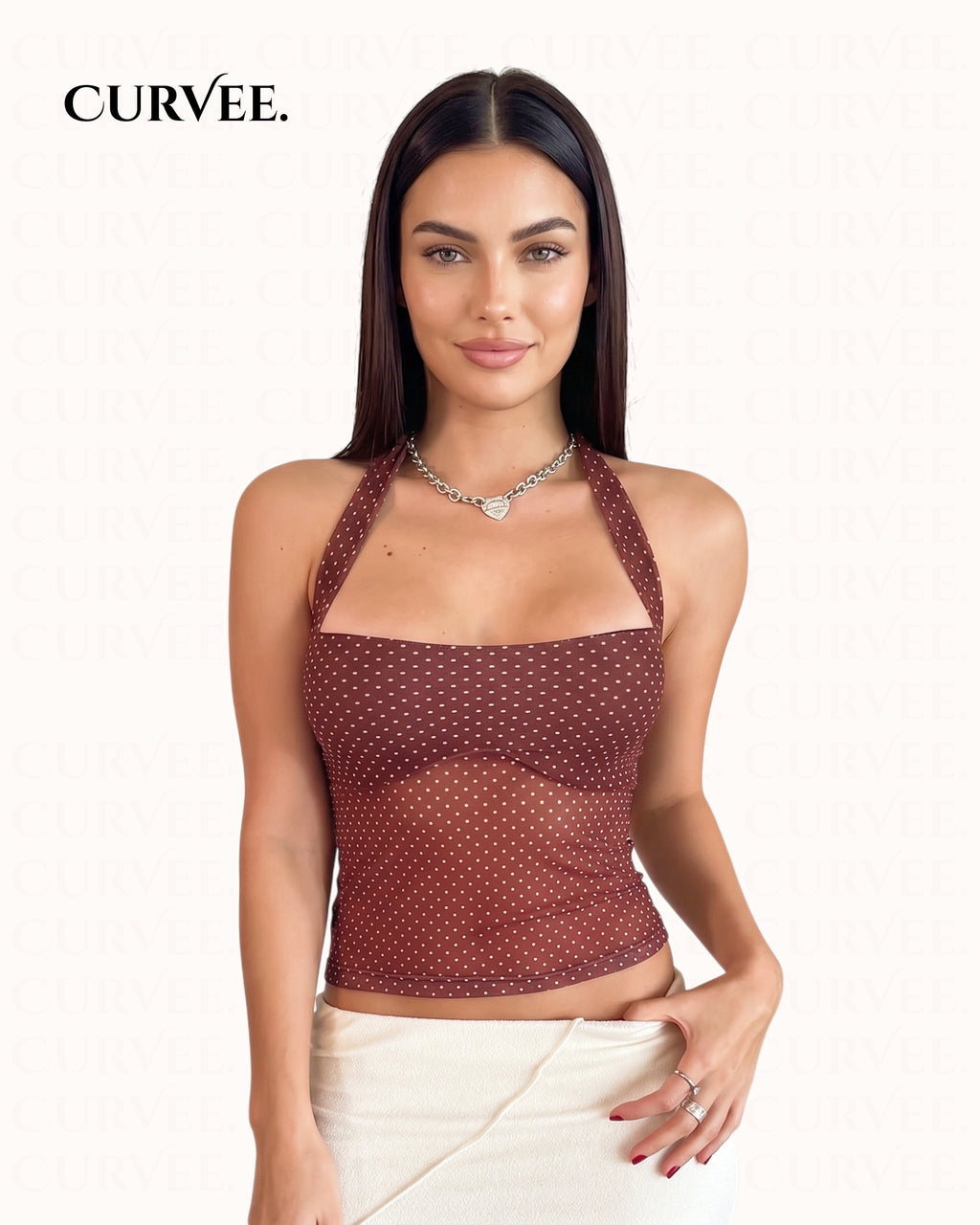 Aww! Polka Dot Slightly See-Through Slim Fit Top