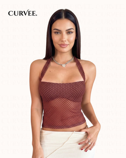 Aww! Polka Dot Slightly See-Through Slim Fit Top