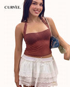 Aww! Polka Dot Slightly See-Through Slim Fit Top