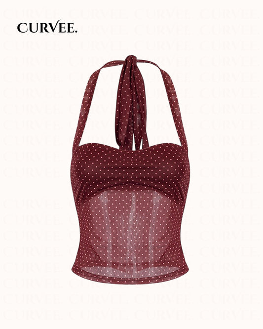 Aww! Polka Dot Slightly See-Through Slim Fit Top