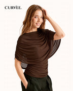 Aww! Scarf Collar Draped Sleeveless Slim Top