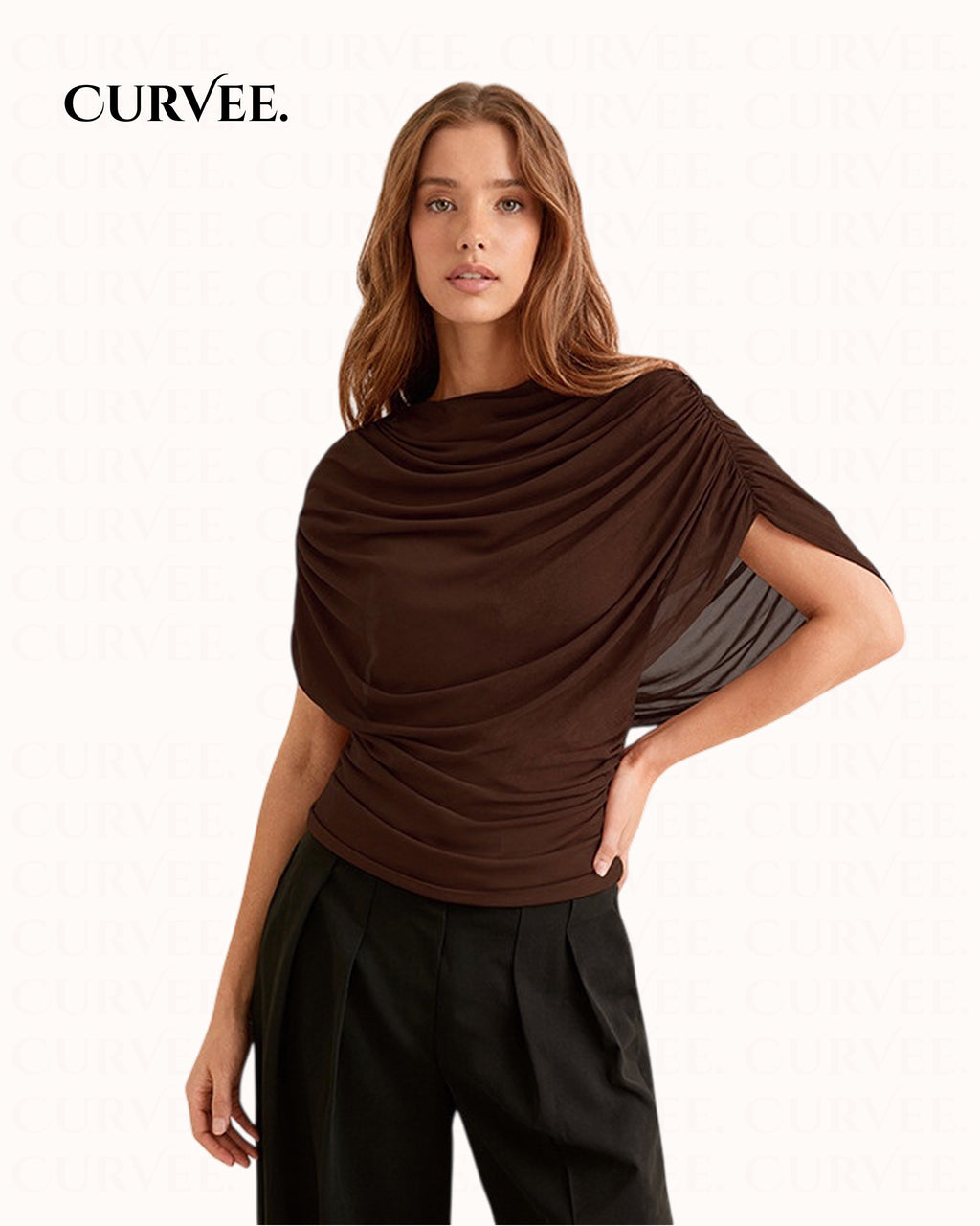 Aww! Scarf Collar Draped Sleeveless Slim Top