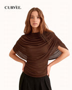 Aww! Scarf Collar Draped Sleeveless Slim Top