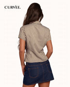 Turn-Down Collar Buttoned Striped Shirt