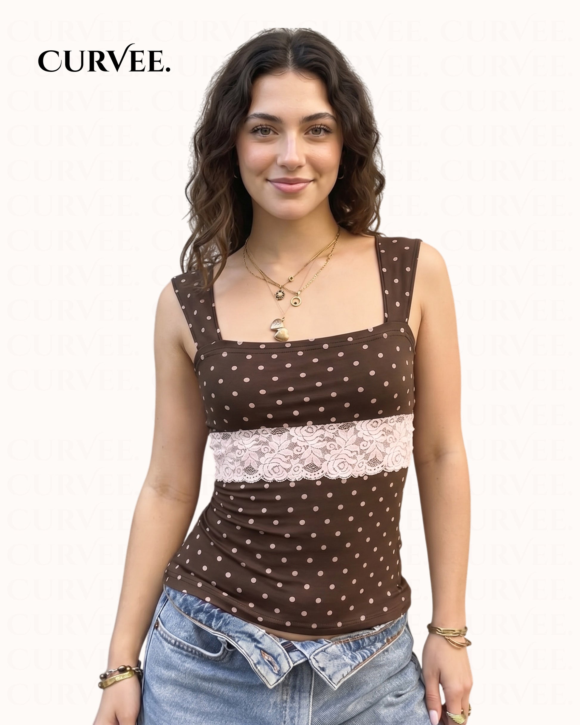 Retro Polka Dot Print Slim-Fit Tank Top