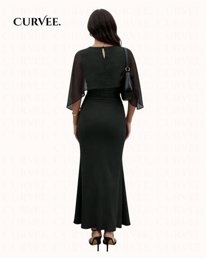 Mesh Overlay Slim-Fit  Mermaid Long Dress