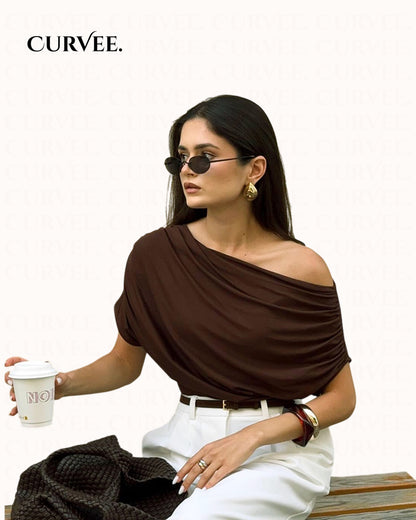 Ruched One-Shoulder Personalized Waist-Cinching T-Shirt Top