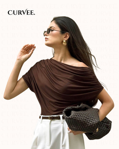 Ruched One-Shoulder Personalized Waist-Cinching T-Shirt Top