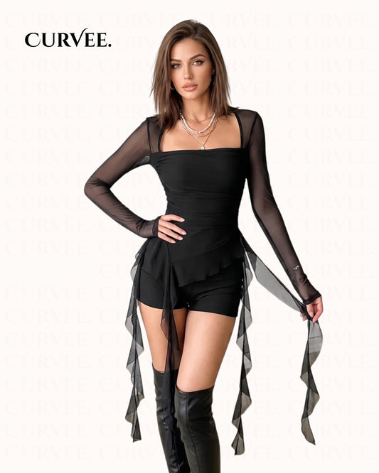 Ruffled Strap Shoulder T-shirt Top