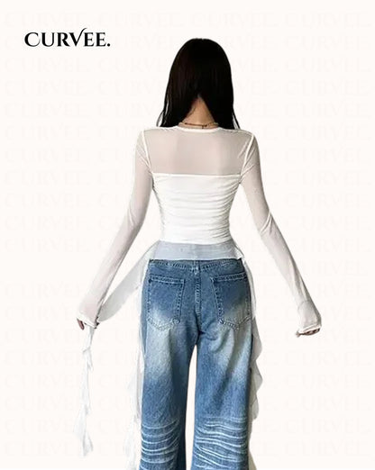 Ruffled Strap Shoulder T-shirt Top