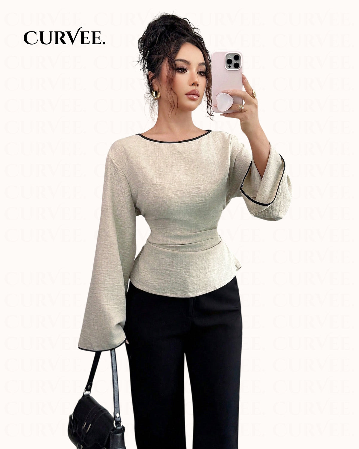 Casual Versatile Waist-Cinching Boat Neck Top