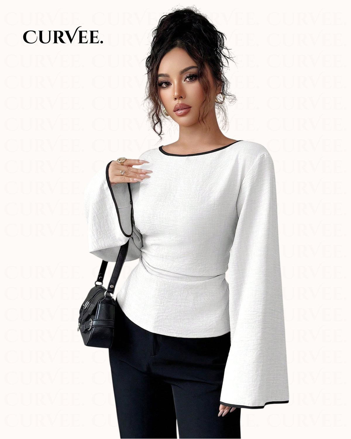 Casual Versatile Waist-Cinching Boat Neck Top