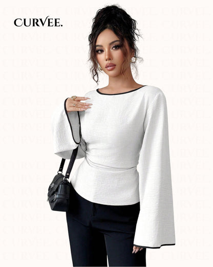 Casual Versatile Waist-Cinching Boat Neck Top