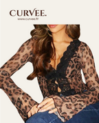 Print Lace Micro-Flared Sleeve Top