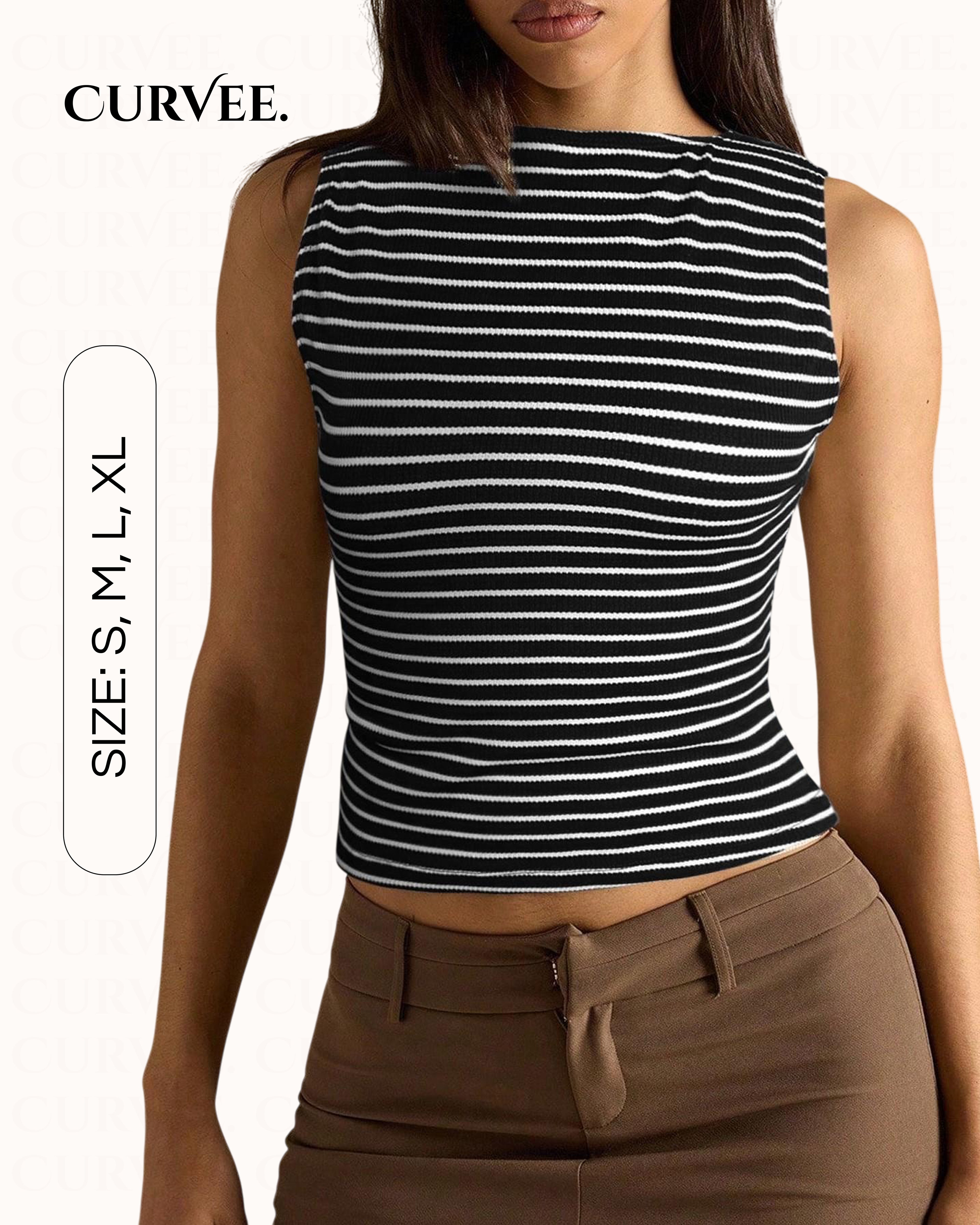 Thin Striped Versatile Slim-Fit Slimming Sleeveless T-Shirt Top