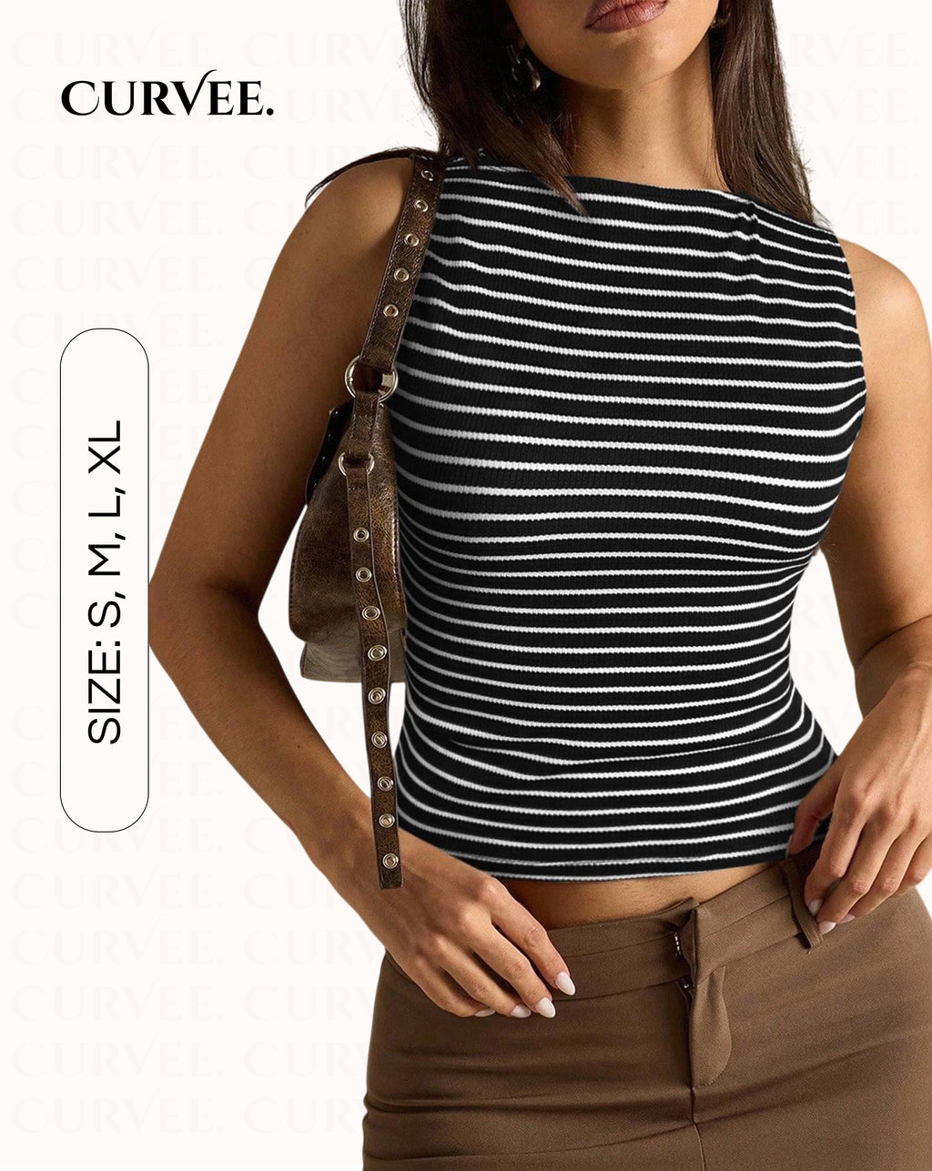 Thin Striped Versatile Slim-Fit Slimming Sleeveless T-Shirt Top