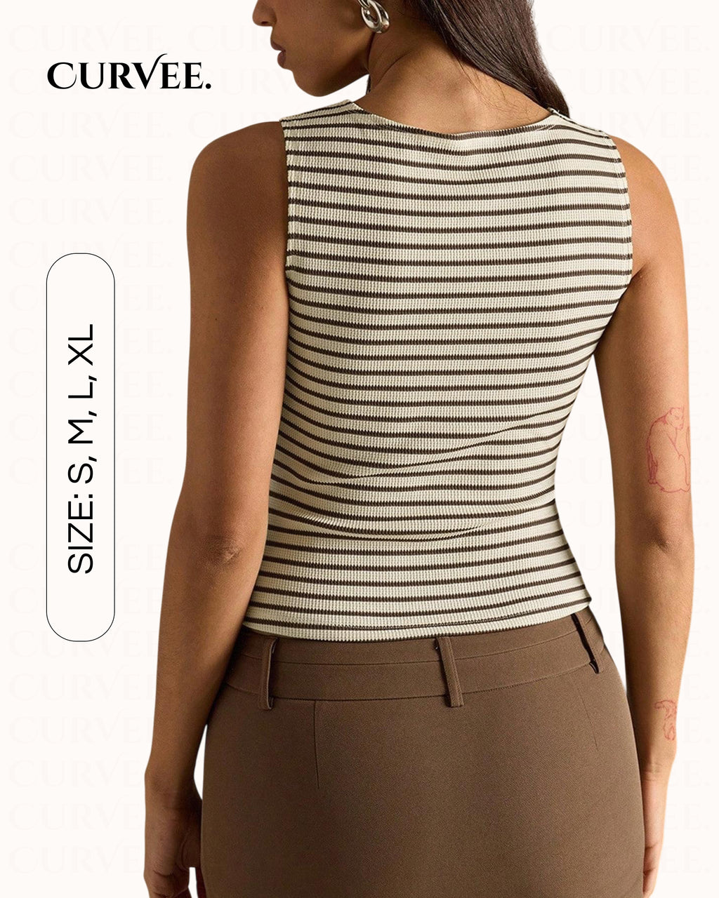Thin Striped Versatile Slim-Fit Slimming Sleeveless T-Shirt Top