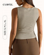 Thin Striped Versatile Slim-Fit Slimming Sleeveless T-Shirt Top