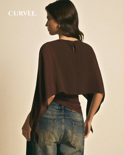 Draped Cape TopChiffon Capelet Blouse